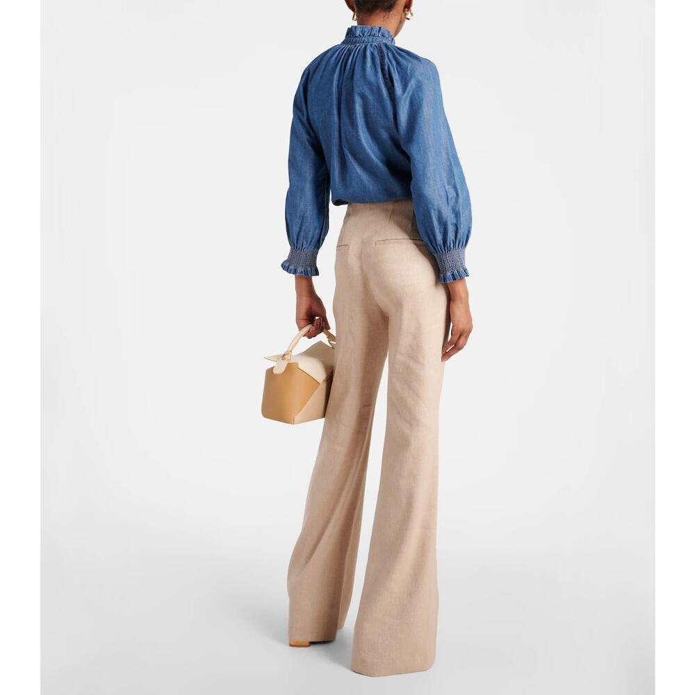 Veronica Beard Komi tan linen blend flare pants size 16 - Picture 2 of 8